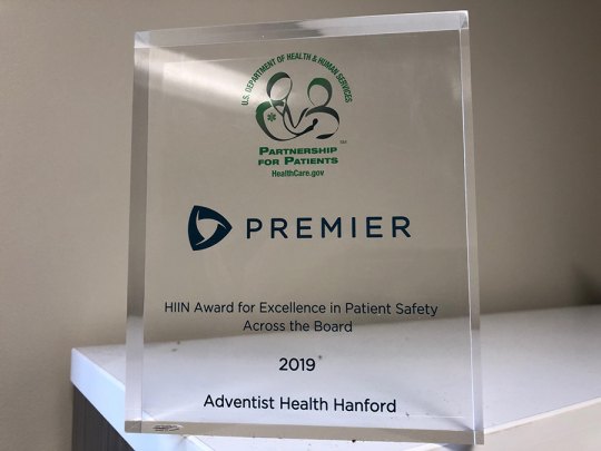 Premier Award for Excellence in Patient Safety, earned by Hanford's Adventist Health.